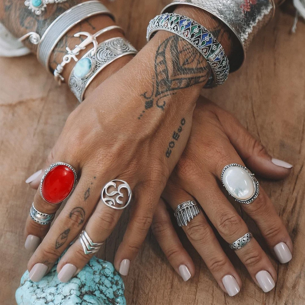 Новинка 2019 7 шт./компл. винтажные большие фотообои с опалом женские кольца