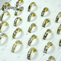 50pcs ecoolin brand fashion natural shellfish abalone shell stainless steel rings for women jewelry lots bulk lr4028