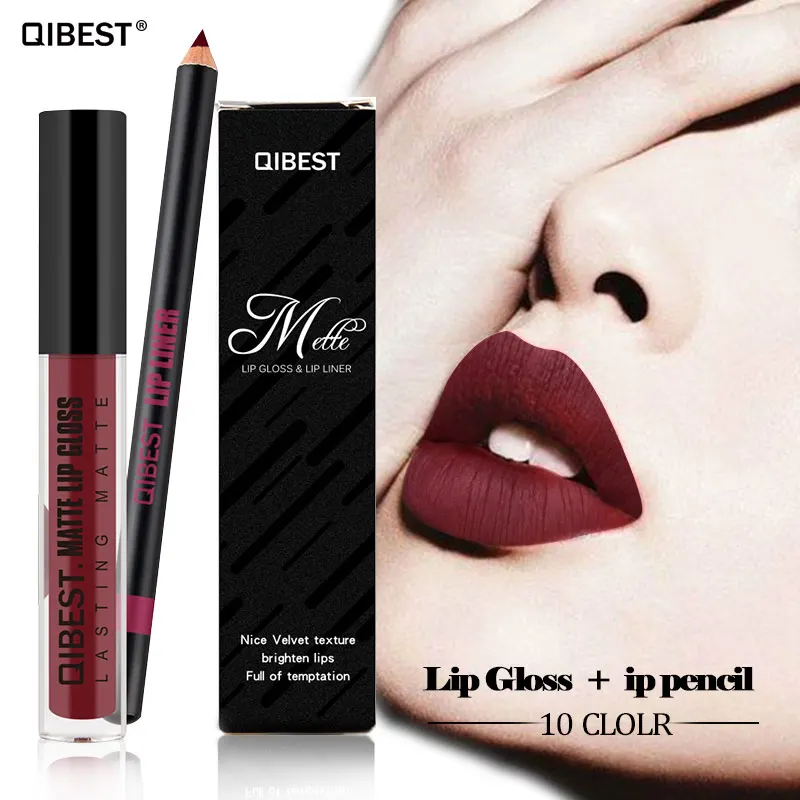 

Бренд Qibest 10 цветов, блеск для губ + подводка для губ, косметика, блеск для губ, Матовая жидкая помада, набор для макияжа, косметика для красоты