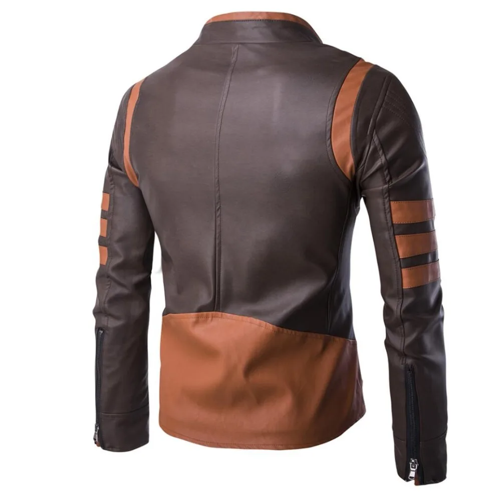 Мужская кожаная куртка облегающее мотоциклетное пальто куртки одежда