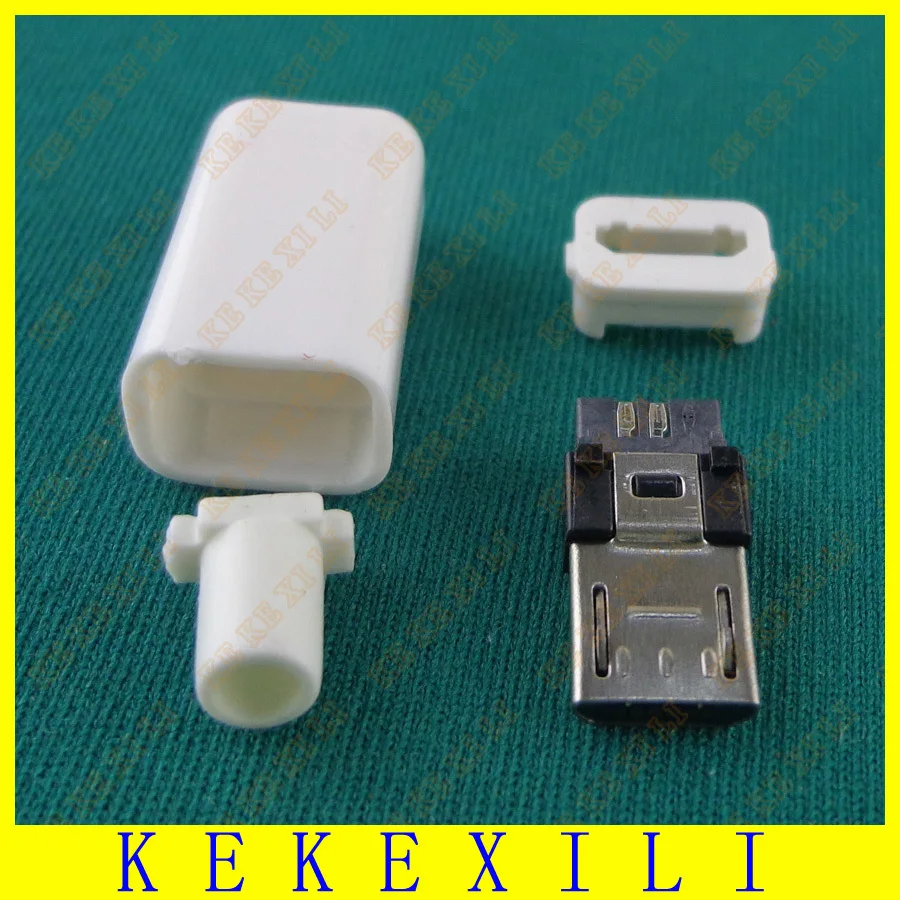 50 шт. DIY Micro USB Тип B штекер 5pin четыре в сборе разъем 4 1 белый цвет бесплатная
