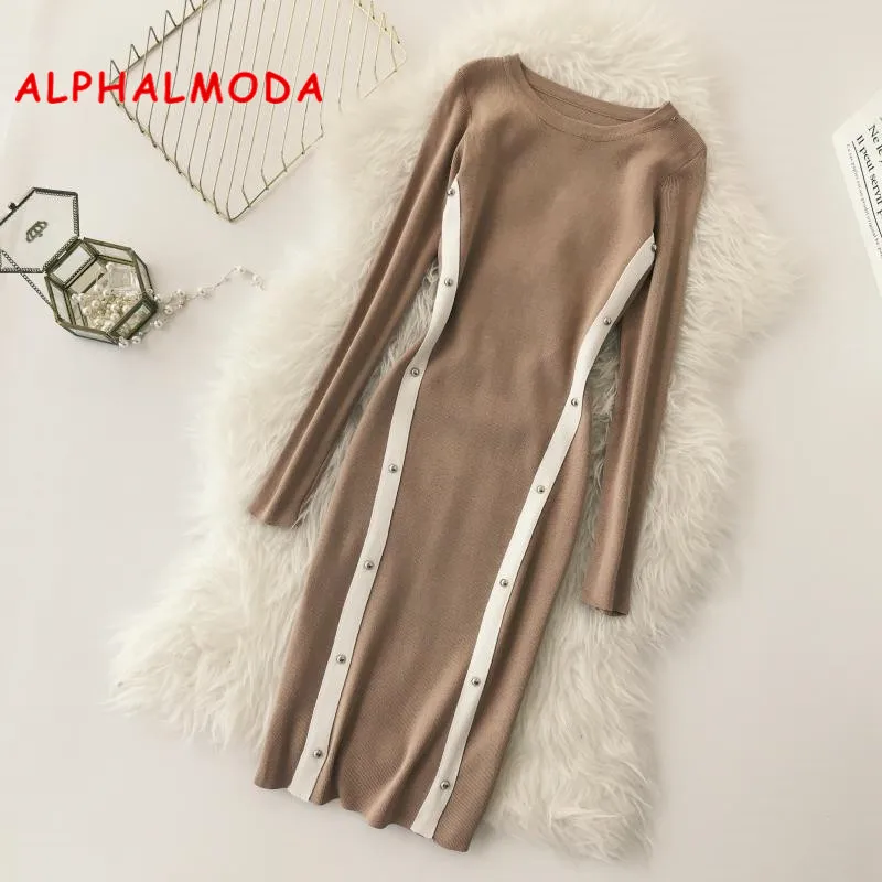 Женское трикотажное платье ALPHALMODA облегающее в полоску с цветными - Фото №1