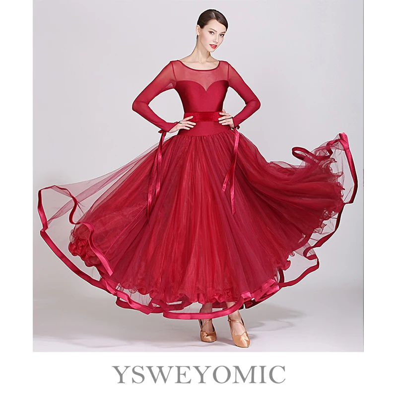 Гладкое бальное платье для танцев девочек красный зеленый вальс танцевальный