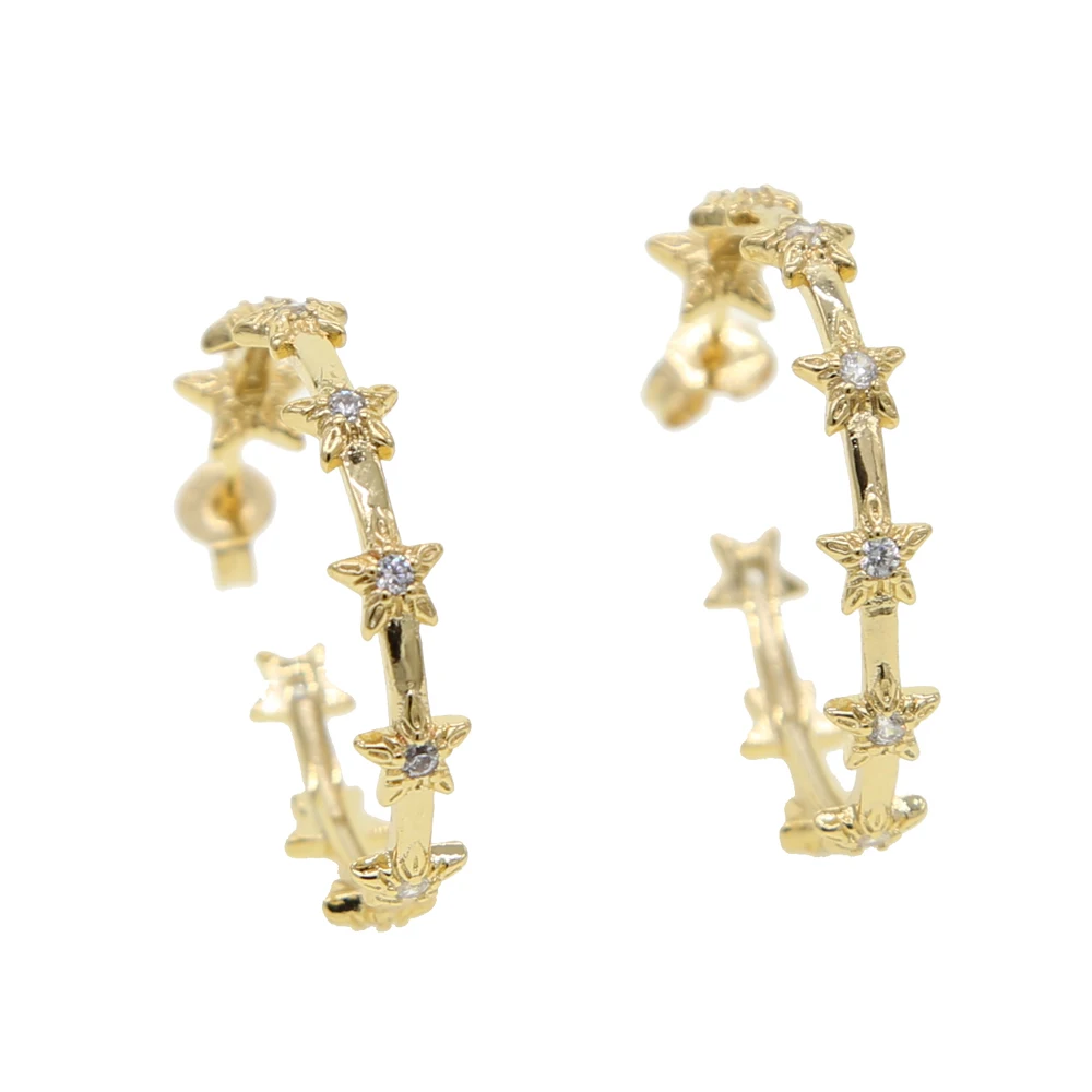 Серьги-кольца с золотым наполнителем классические сверкающие кольца фианитами