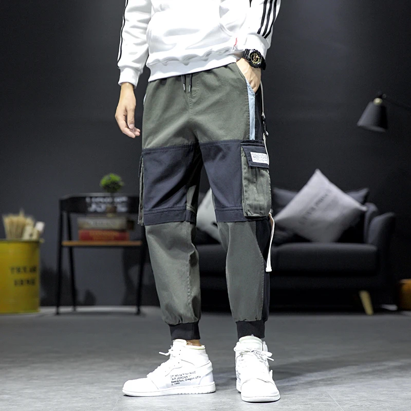

2019 Autumn Men Multi Pocket Harem Pants Trousers Men Streetwear Cargo Pant Hip Hop Casual Trousers Joggers Hombre ABZ484