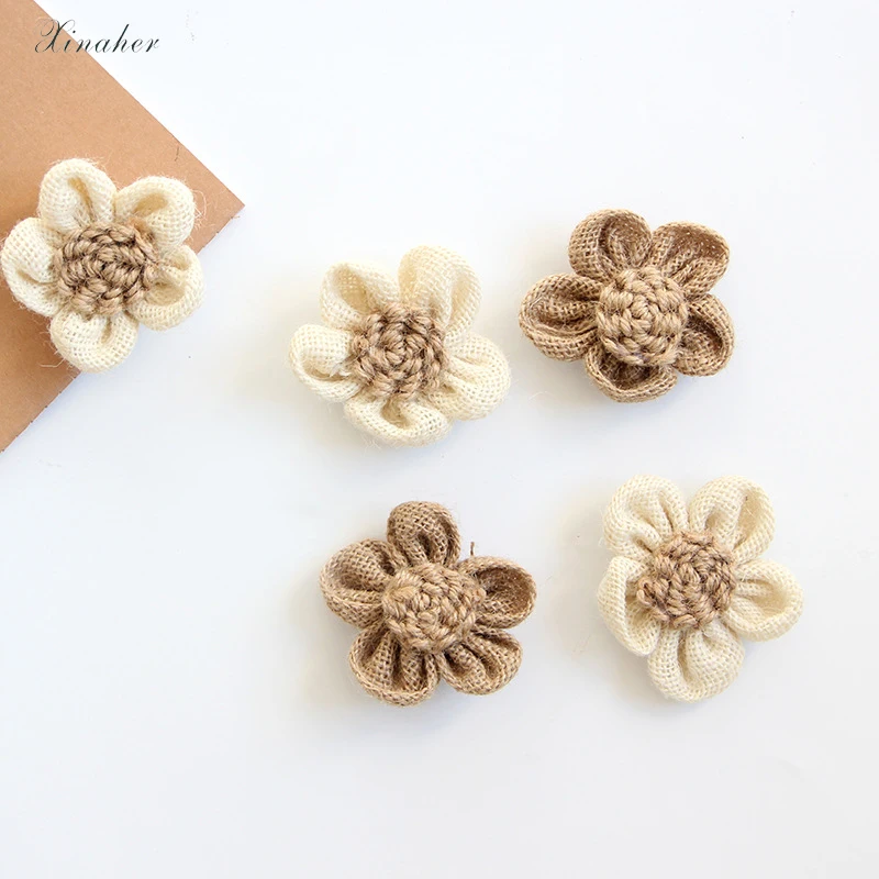 5 шт./лот DIY цветы джутовая Мешковина гессианские винтажное свадебное украшение