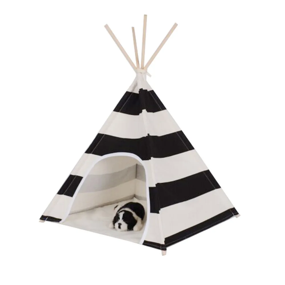 Кровать для собаки в белую и черную полоску домик вигвам палатка милая теплая