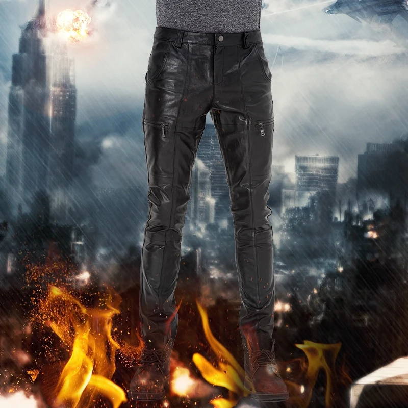 Winte новые мужские брюки из натуральной кожи деловые повседневные облегающие