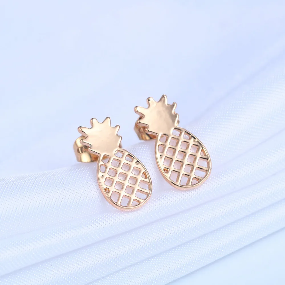 Женские серьги гвоздики с золотым ананасом милые фруктами подарки для друзей