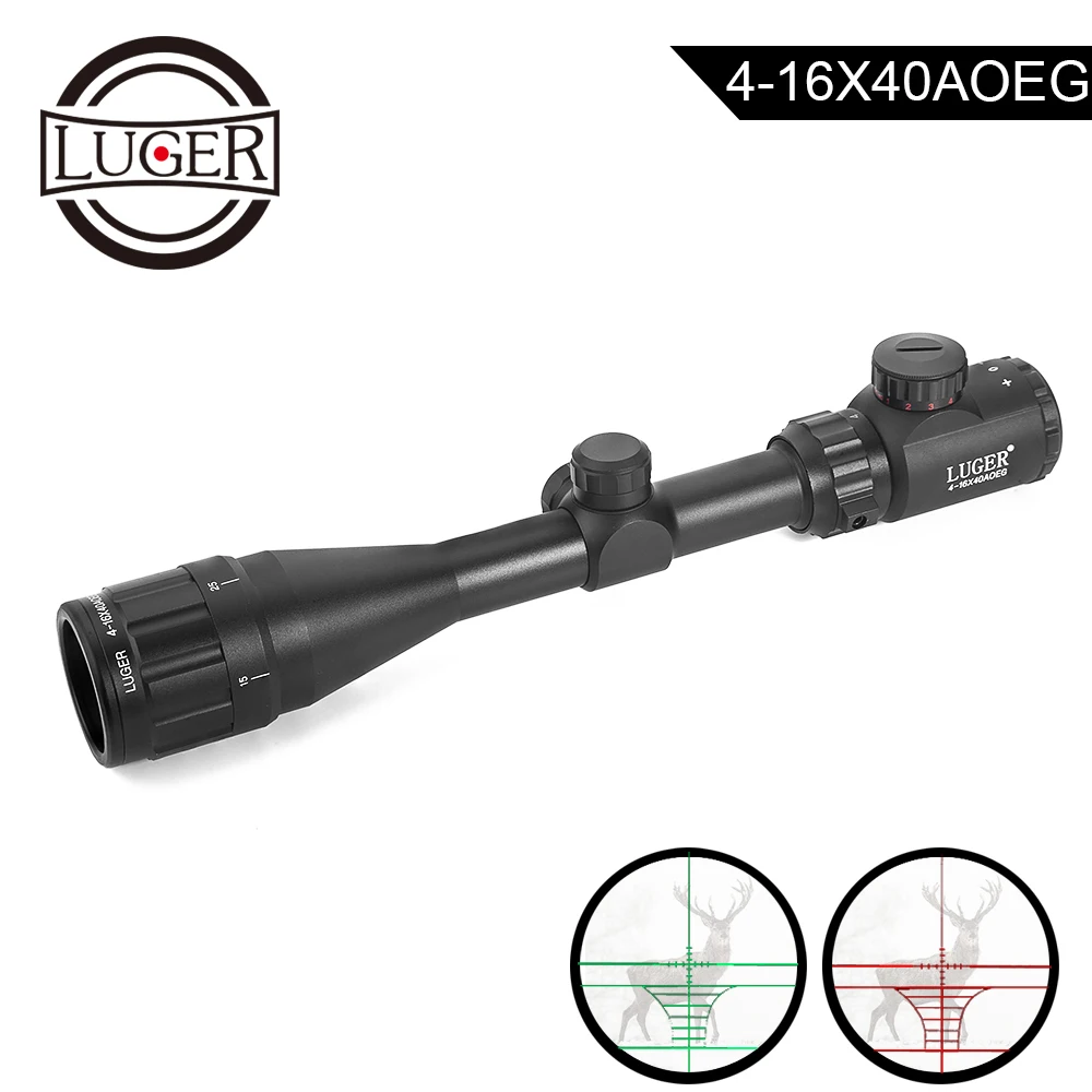 Охотничий оптический прицел LUGER 4 16X40 AOE тактический с зеленой и красной точкой для