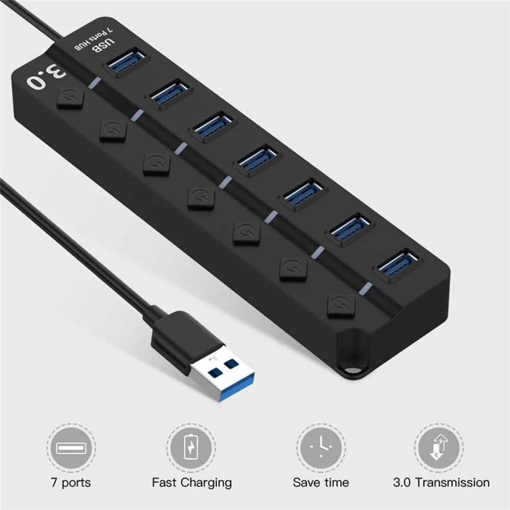 Разветвитель концентратора USB 3 0 с 7 портами и переключателями вкл./выкл.