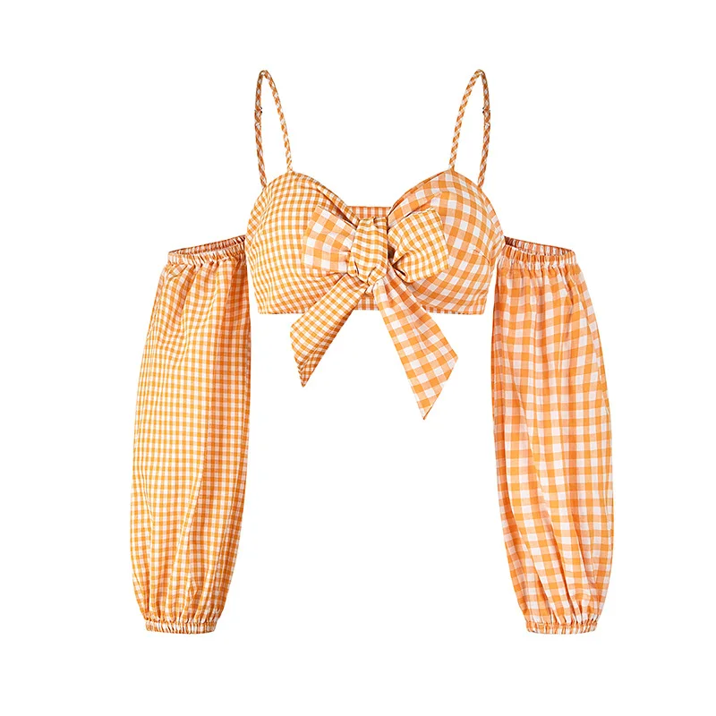 Summer Strapless Plaid Blouse T Shirts Women Solid Fashion Long Sleeve Casual Top Female Office Style Plus Size | Женская одежда