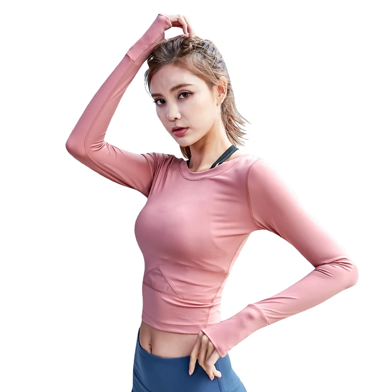 Женский укороченный топ для занятий йогой Розовый Топ с длинным рукавом