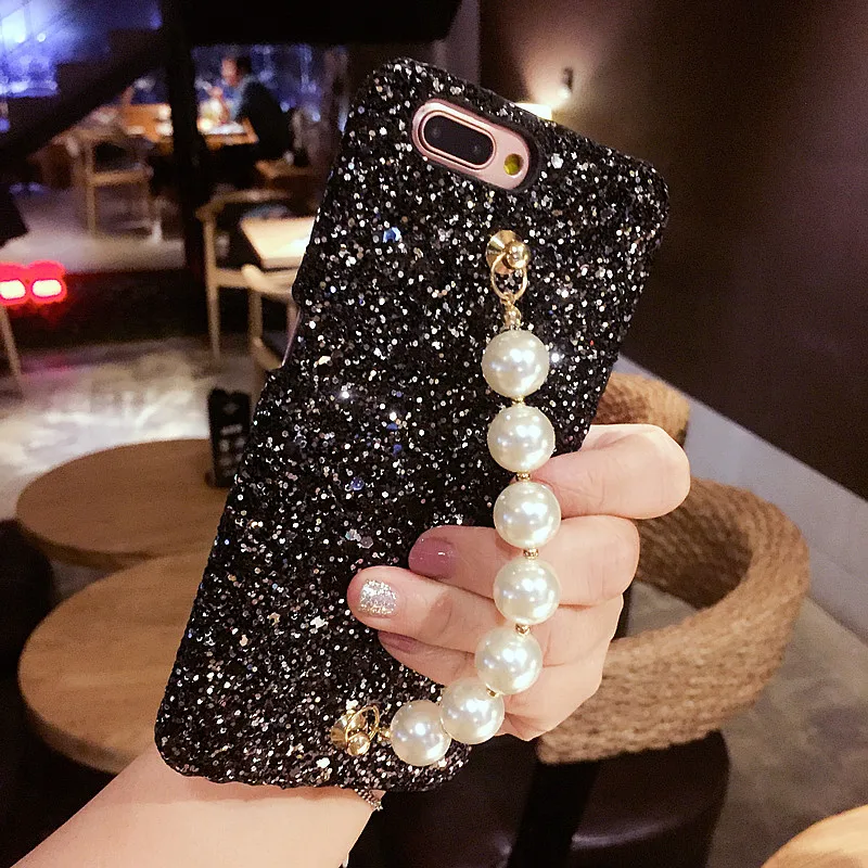 Роскошный модный милый браслет с жемчужной цепочкой для iPhone 6 6s 7 8 plus X фиолетовый