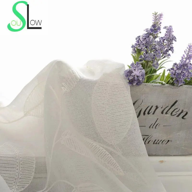 Замедленная душа белые листья Европейский Лен вышитые шторы для гостиной