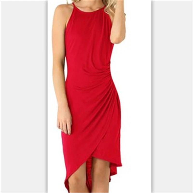 Новое летнее женское платье без рукавов на бретельках Асимметричный Сарафан