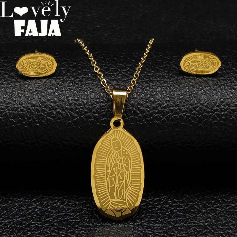 2021 Модные Ювелирные наборы из нержавеющей стали с Иисусом для женщин ожерелье и