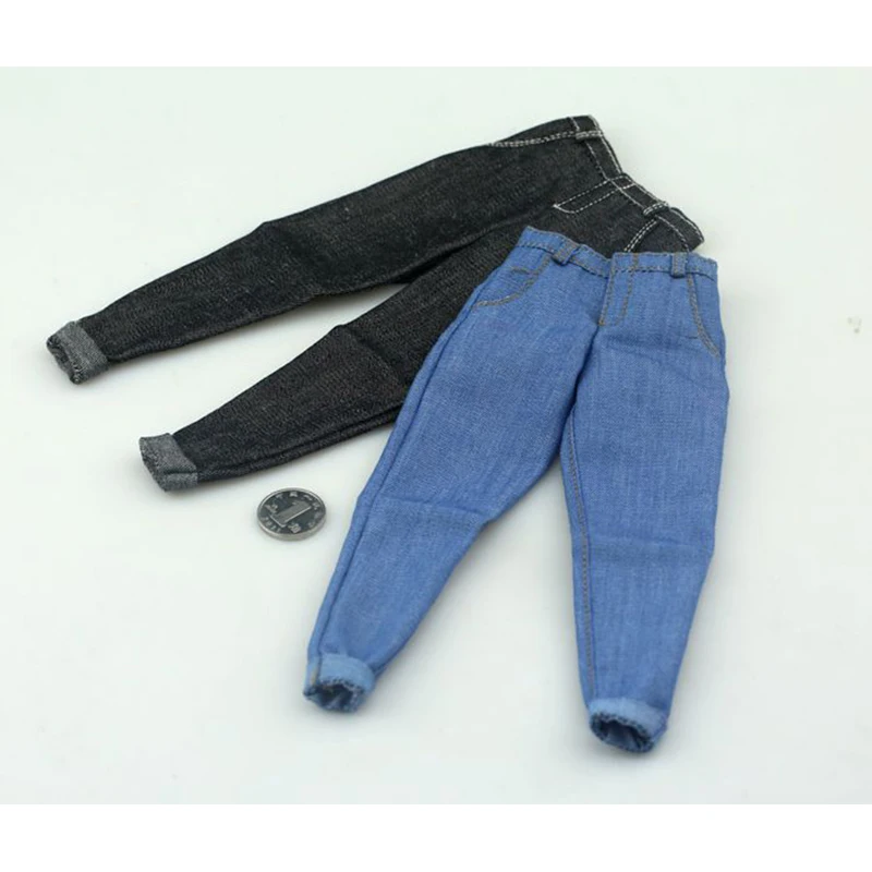 

1/6 Scale Black and Blue Tight Shut Feet Jeans Pants Trouswers for 12''Male Bodies Figures Accessories