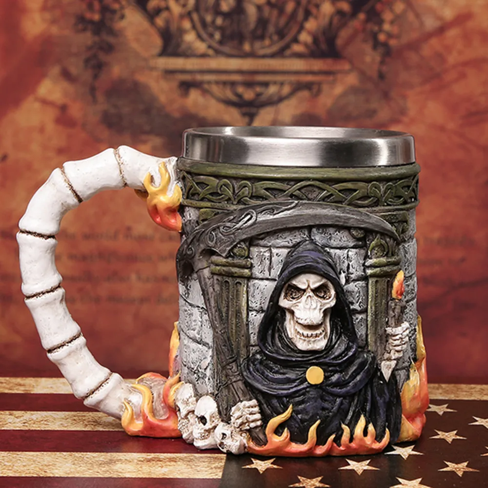 Готическая 3D кружка в виде черепа из полимерной нержавеющей стали для кофе чая