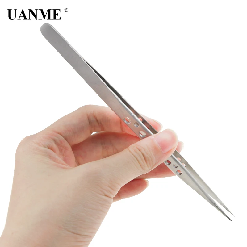 

UANME AT-19K 19H Stainless Steel Straight Precision Straight Curved 9 Hole Lengthen Tweezers for Mobile Phone Repair Tool