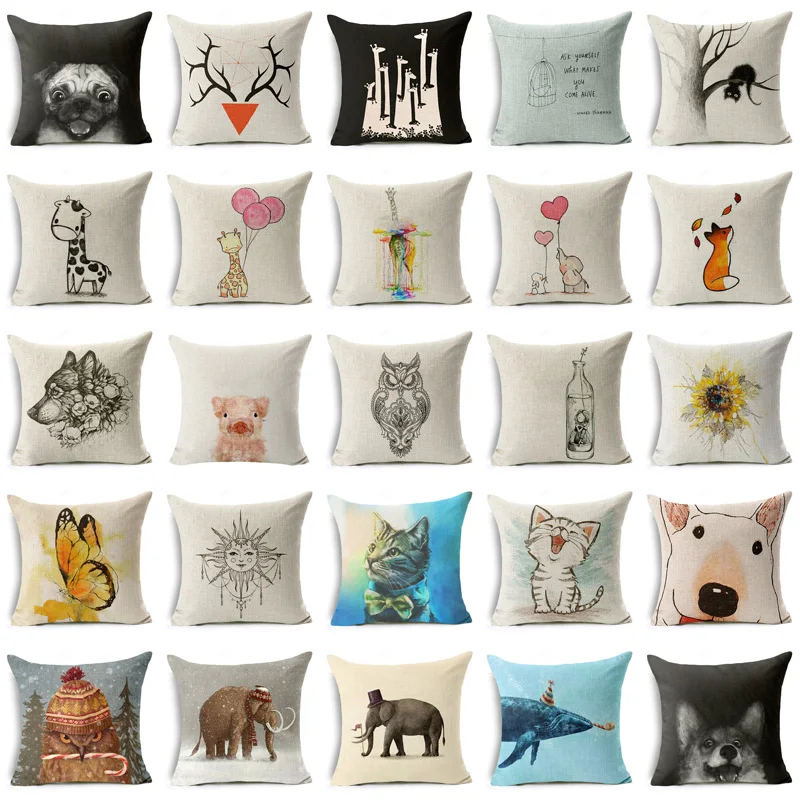 Новинка 2018 года животных абстрактный наволочка с собакой Забавный слон свинья