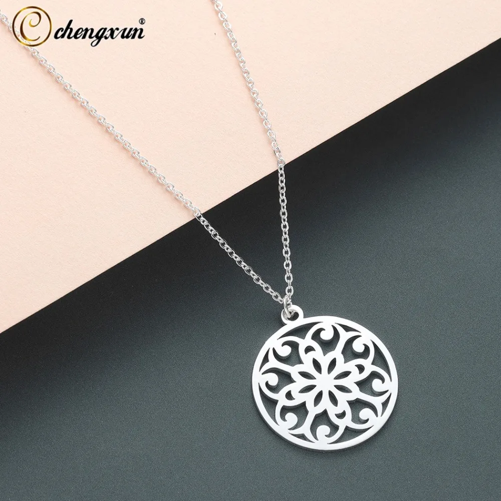 CHENGXUN нержавеющая сталь для женщин и мужчин ожерелье Мандала буддизм Цвет: старое