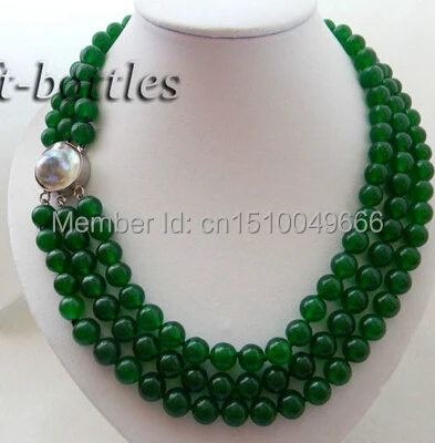 

FREE SHIP>>>3Strands 19'' 10mm Green Round stone Mabe Clasp Necklace