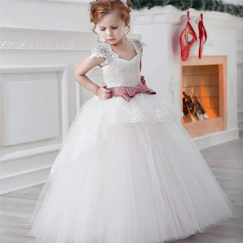 

Kids Dresses for Girls Wedding Tulle Lace Long Girl Dress Wedding Pageant Halloween Party Holiday Elegant Princess Formal Gown