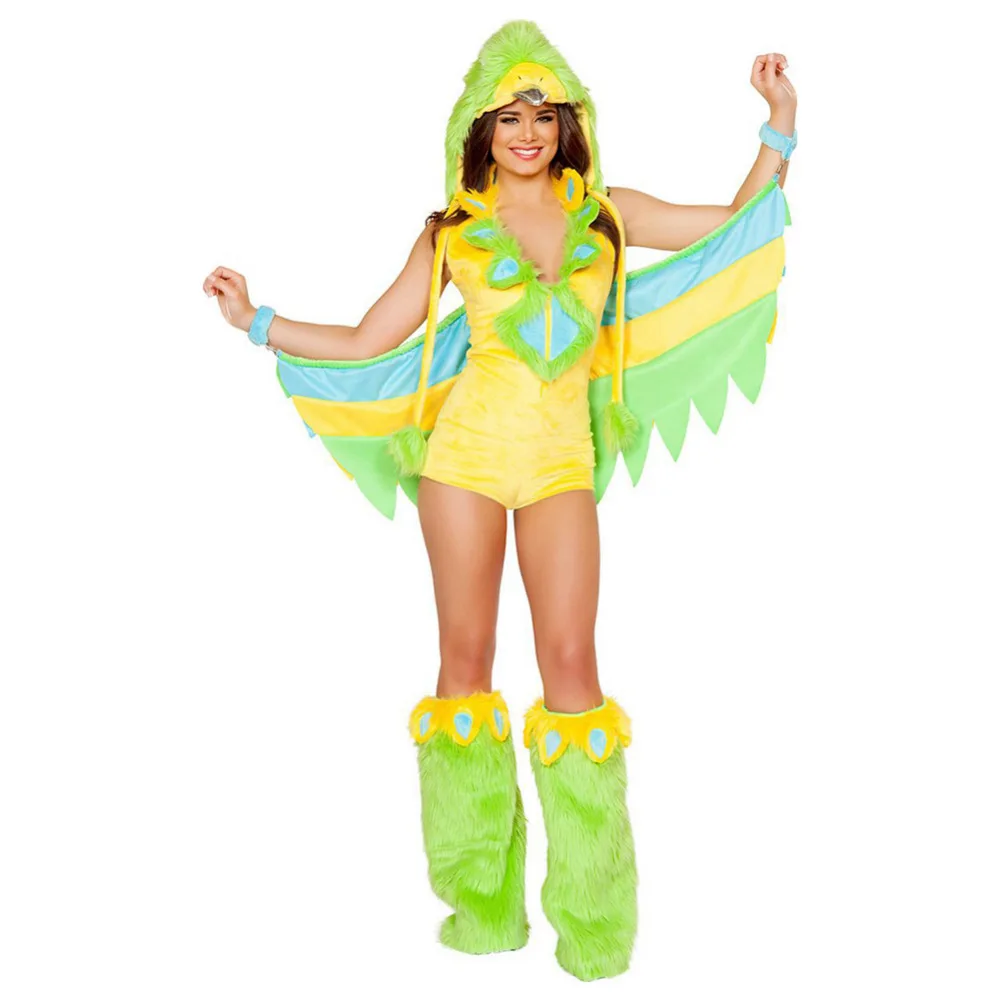 Леди Прекрасный мультфильм животных одежда с птицами зеленый костюм птицей