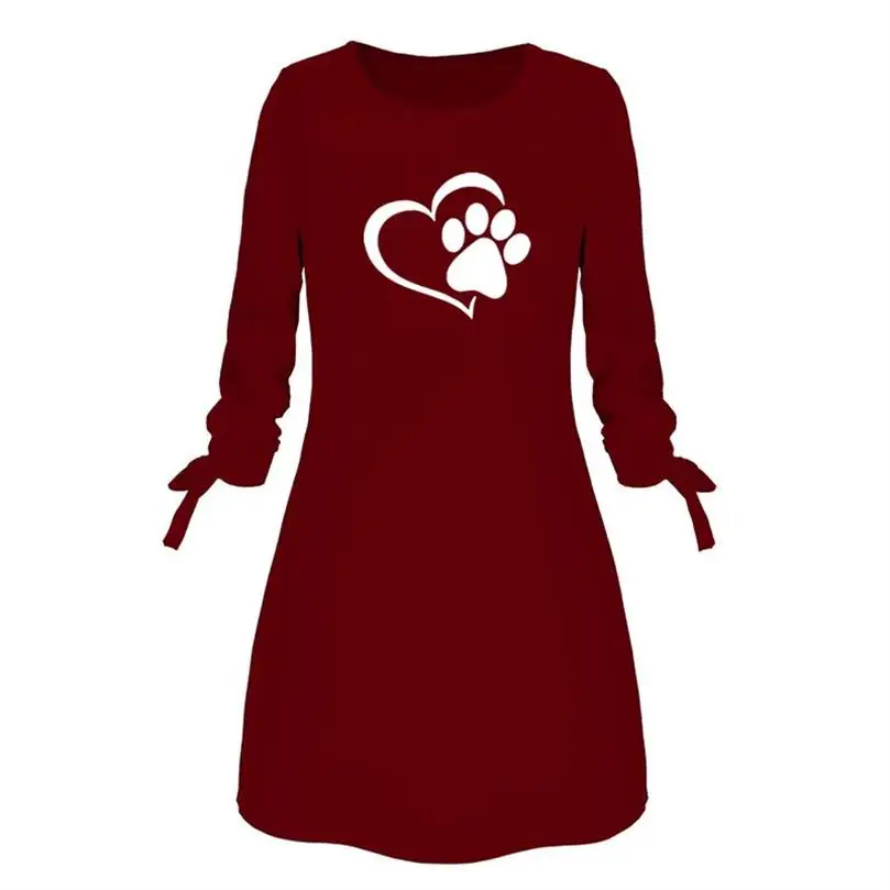 Платье-макси с круглым вырезом и принтом Собачья лапа | Женская одежда