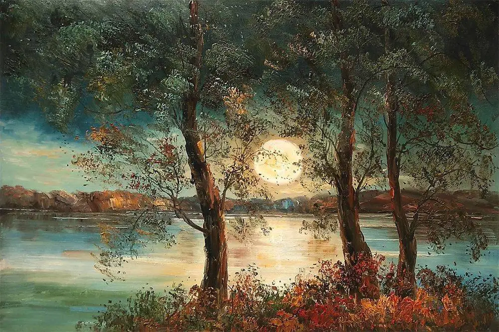 Kopen Kerstcadeau Hedendaagse Art Moon Beroemde Landschap Muur Canvas Schilderij Voor Woonkamer Home Decor Handgemaakte Geen Ingelijst