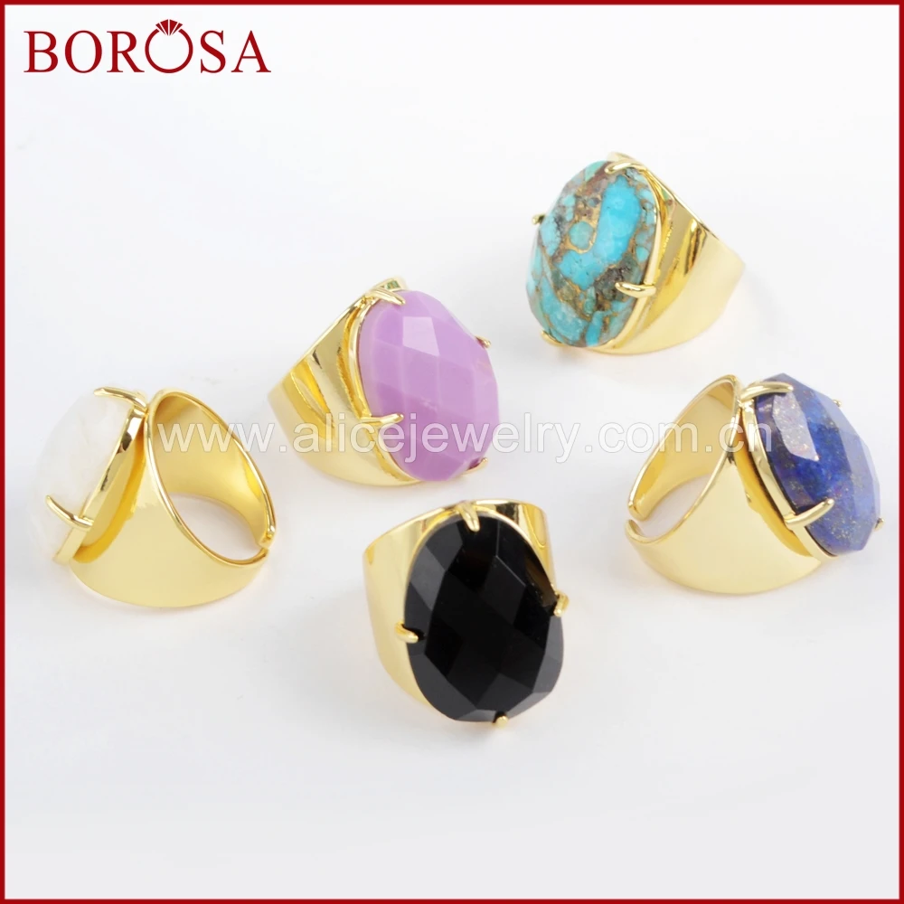 Кольцо BOROSA ZG0321 с ограненными камнями ювелирное изделие под золото в форме яйца