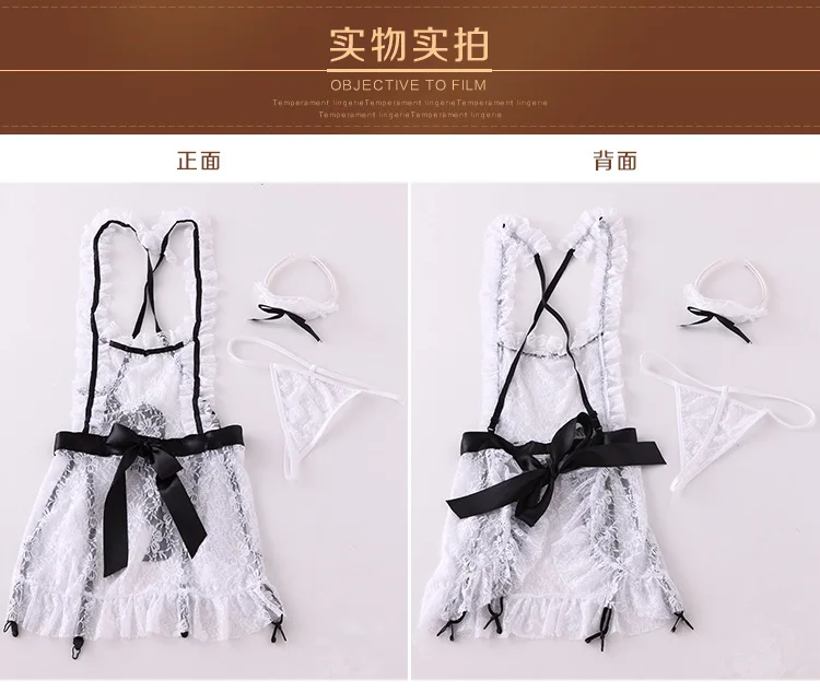 Белый Babydoll платье костюмы на Хэллоуин для Для женщин сексуальный костюм горничной роль играют белье пикантные Платье для косплея с платье стринги hat