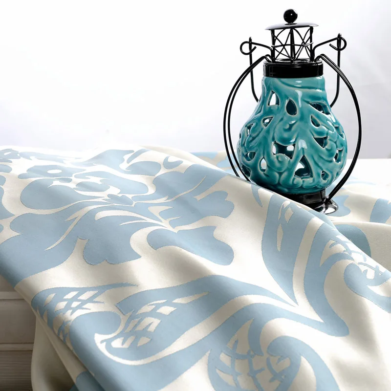 Дамасские синие тканевые шторы для гостиной жаккардовые затемняющие Роскошные