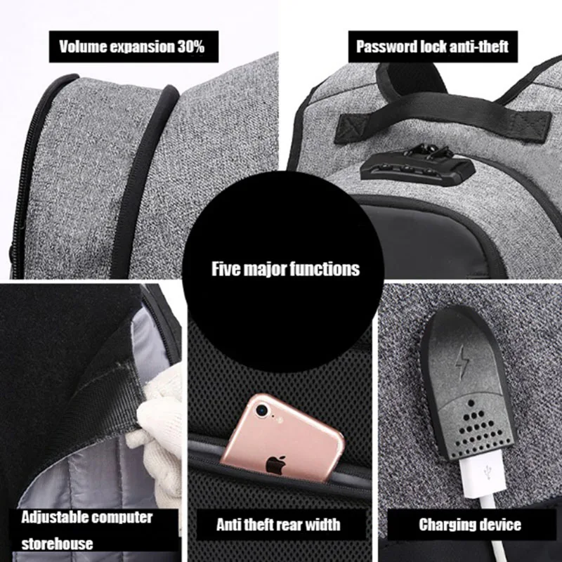 OZUKO холщовый рюкзак для мужчин USB зарядка блокировка паролей противокражный