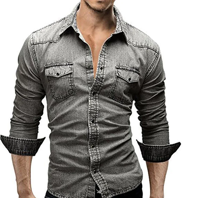 Men Shirt 2018 Casual Denim Male Long Sleeve Shirts Men's casual business personality xiushen long sleeve jean shirt students | Мужская