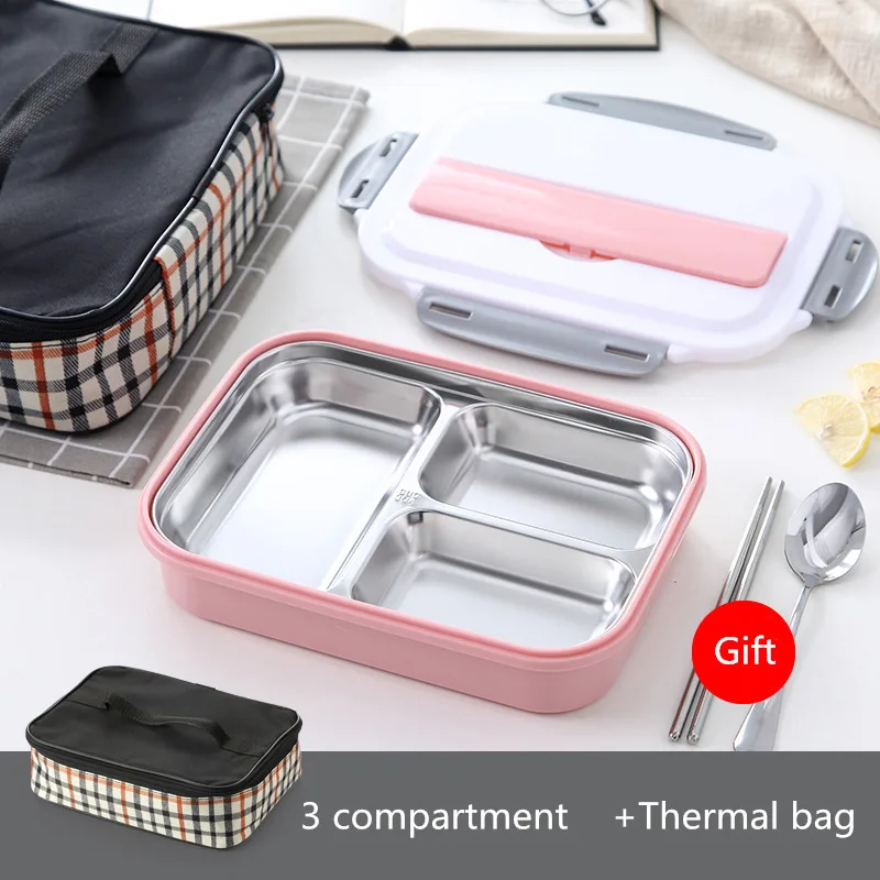 Pink 3 set ONEUP 304 Ланч-бокс из нержавеющей стали с термосумкой BPA бесплатно Bento box контейнер для еды для студентов, офисных работников - Цвет: Pink 3 set