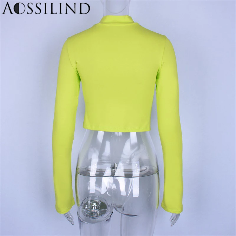 AOSSILIND длинный рукав клеш выдалбливают Обрезанные футболки 2018 осень зима Женская