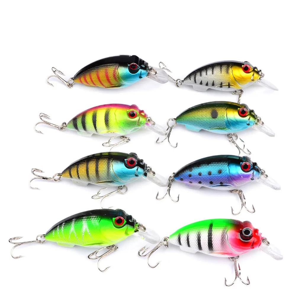 

8PCS Topwater Fishing Crankbait Crank Minnow Fish Bass lure hook baits 7cm/9.5g Free shipping