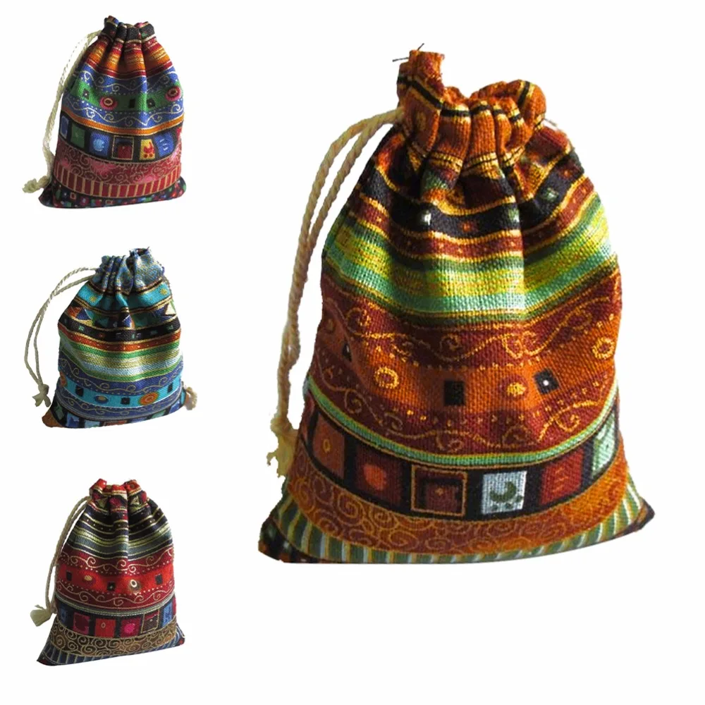 10Pcs Stripe Tribal Tribe Drawstring Bags Christmas Jewelry Pouches Cotton Ethnic Gift 9.5*12cm | Украшения и аксессуары