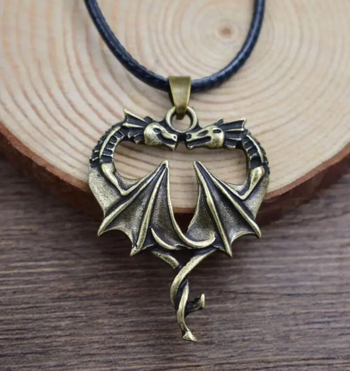 SanLan 1 шт. Прямая поставка Celtico Dragon ожерелье драконы сердце ювелирные изделия любовь с 55 см кожаная цепочка - Окраска металла: Покрытие антикварной бронзой
