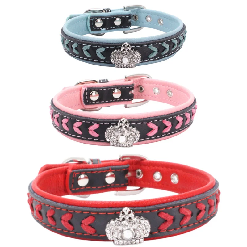 Ошейник для собак из искусственной кожи с бриллиантовой короной креативное