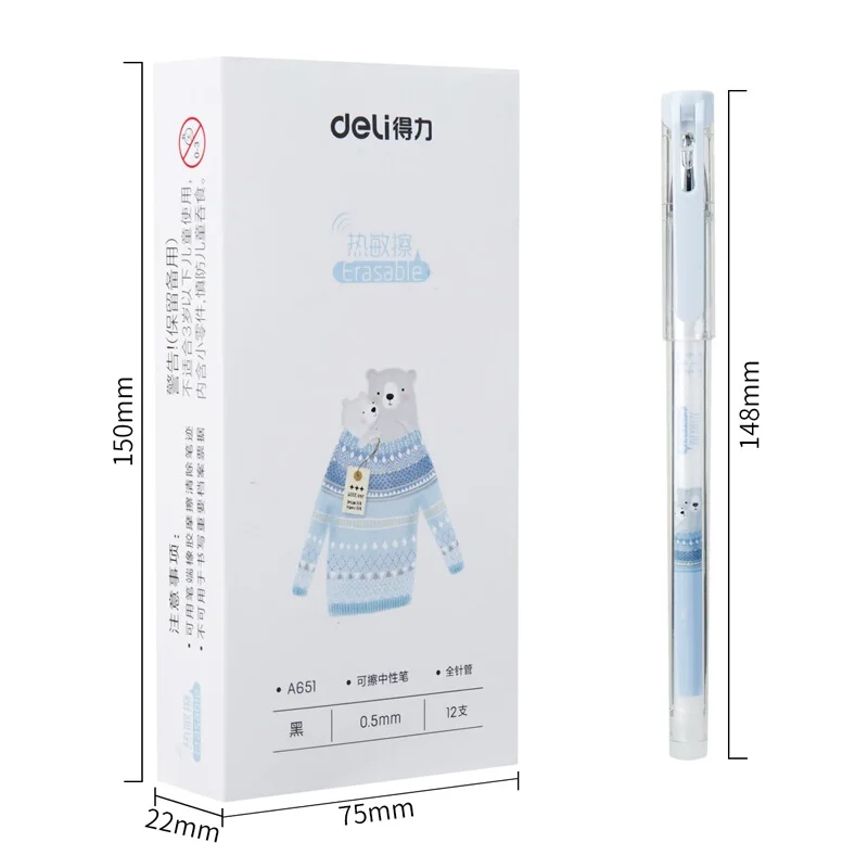 A651 Erasable Pen Deli 12 шт. 0,5 мм офисная гелевая ручка стираемые черные чернила для ручки школьные канцелярские принадлежности инструмент для письма подарок для детей школьные принадлежности - Цвет: A651 Erasable Pen