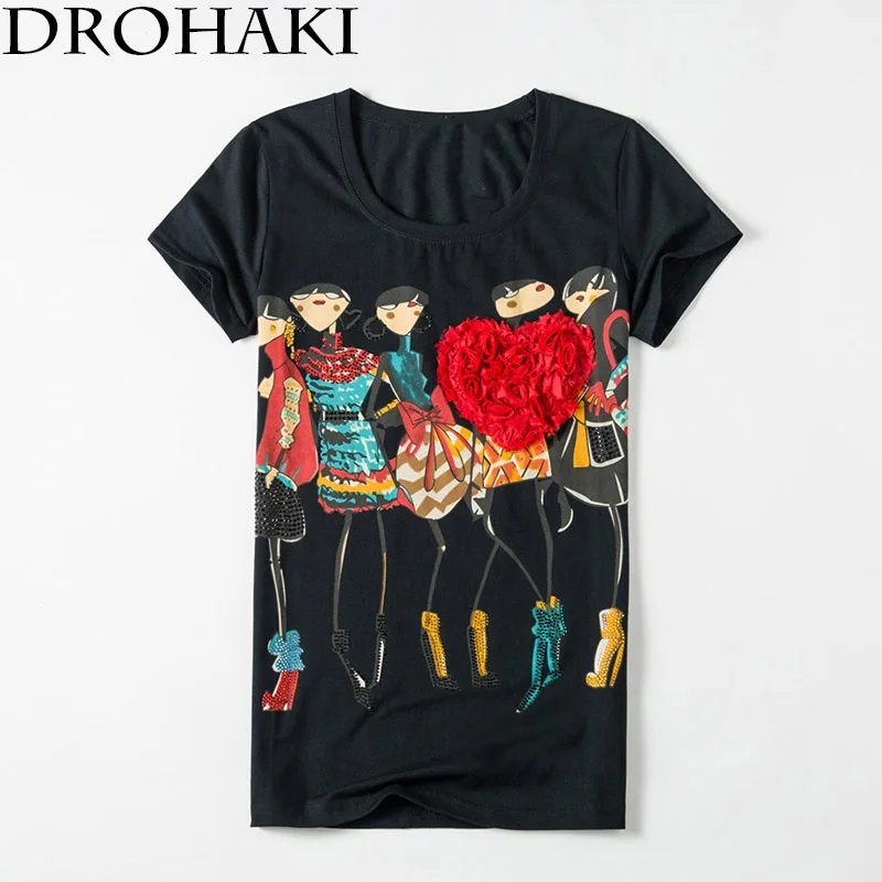 DROHAKI Graphic Tees женская одежда 2017 Повседневная футболка с принтом Футболка коротким