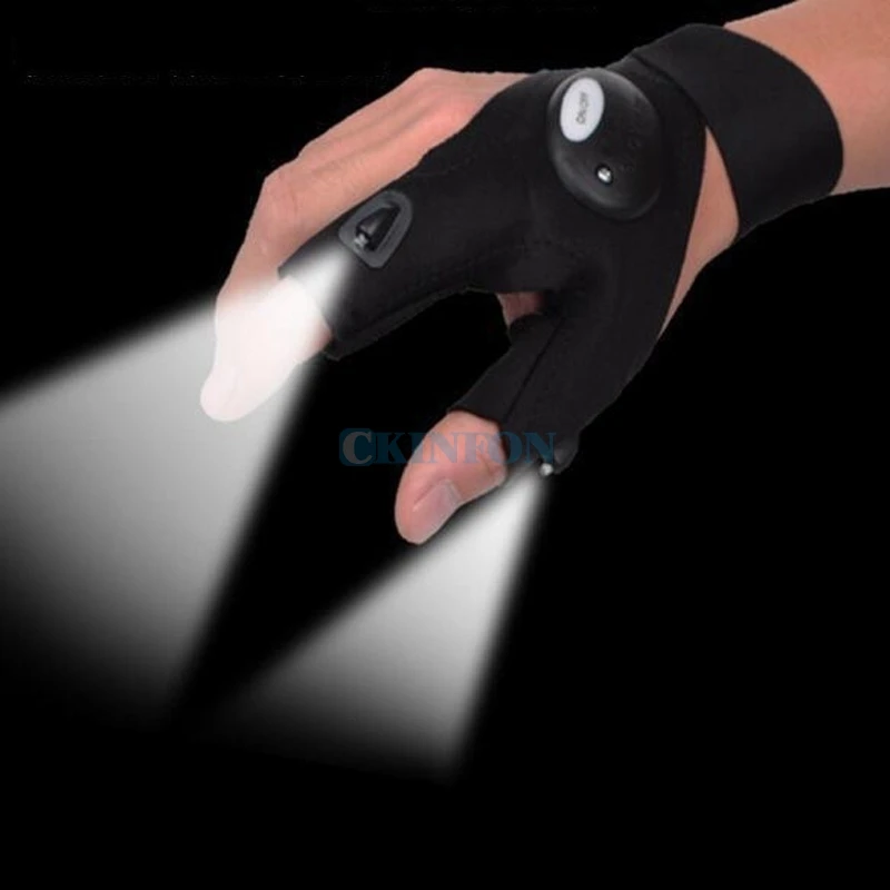 

DHL 100PC Outdoor Fishing Magic Strap Fingerless Glove with LED Flashlight Torch Cover Survival Camping Hiking Night Rescue Tool