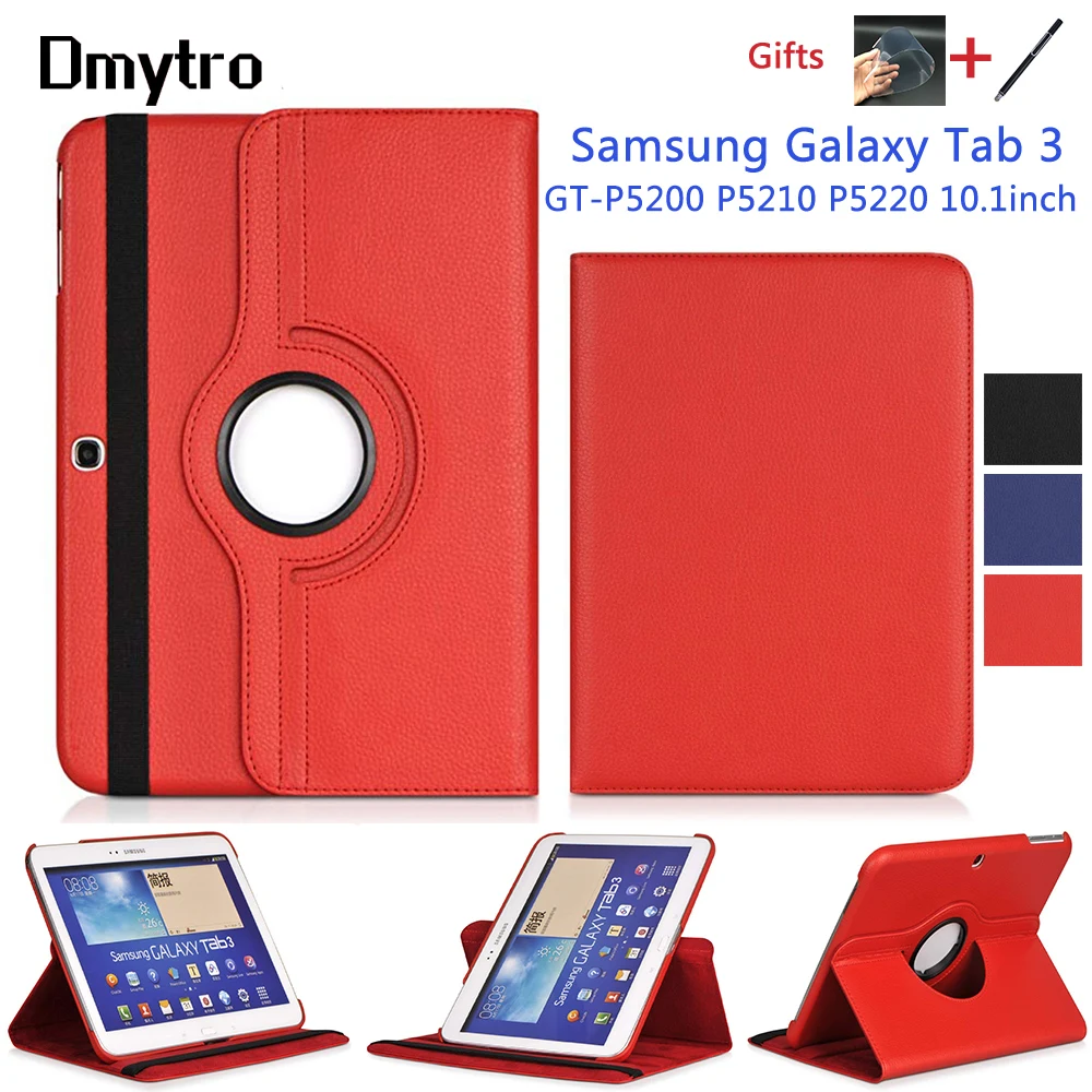 

Для планшета Samsung Galaxy Tab 3 10,1 дюйма P5200 P5220 P5210, вращающаяся на 360 подставка, откидной смарт-чехол из искусственной кожи, чехол с автоматическим ...