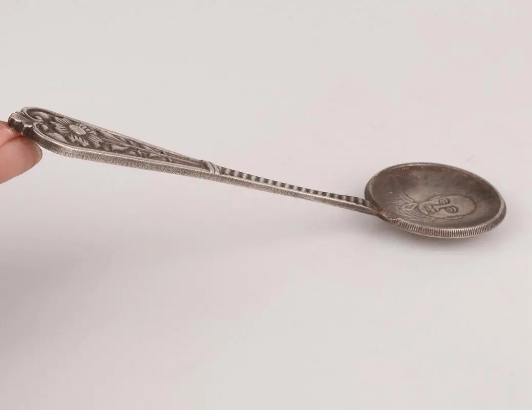 Exquisite Republican Period Unique China Old Silver-Plated Measuring Spoon Coffee Beans Tea Bronze Statue | Дом и сад