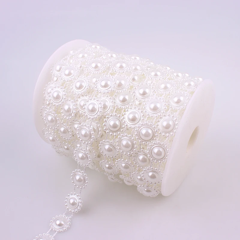 

Cotton Fishing Line Artificial Ivory White Sun Flower Lace Flatback Pearl Beads Chain DIY Garland Wedding Decoration