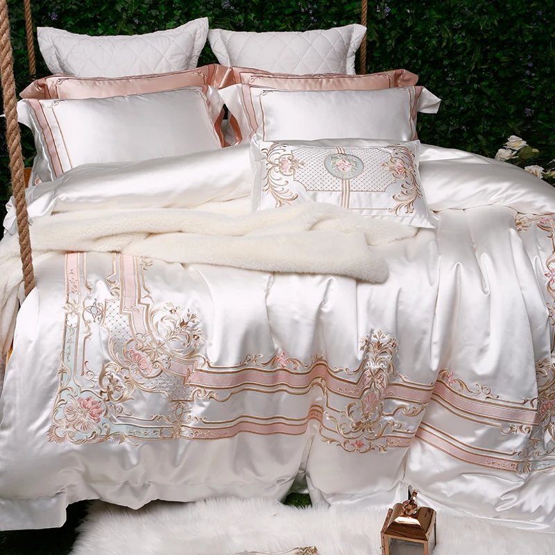 Белая Роскошная вышивка 100 S Египетский хлопок свадебные комплекты постельного