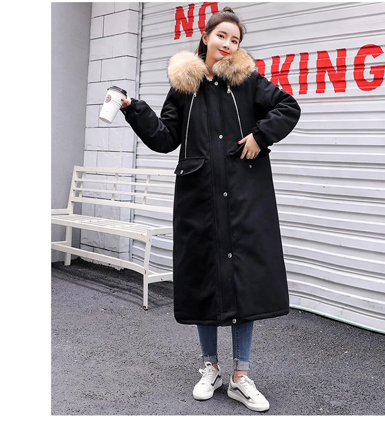 Hot sale hooded down cotton women's wear cotton pants knee length thickened cotton padded jacket 865